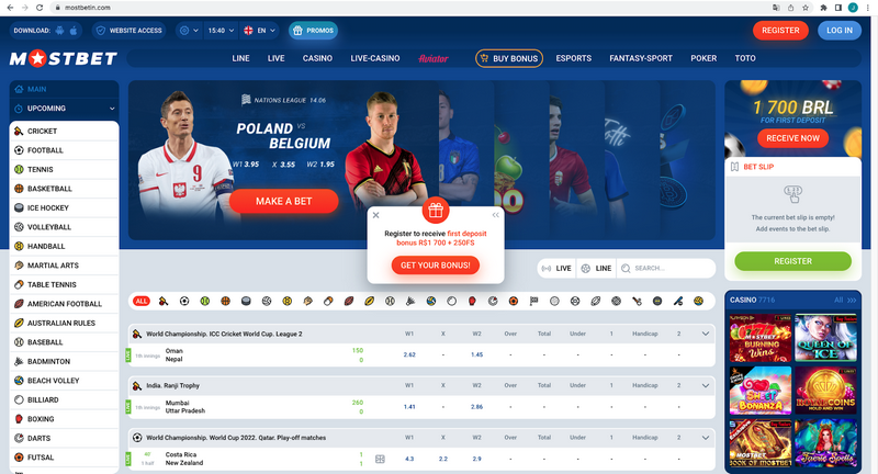 Location a bet at Bookie Mostbet